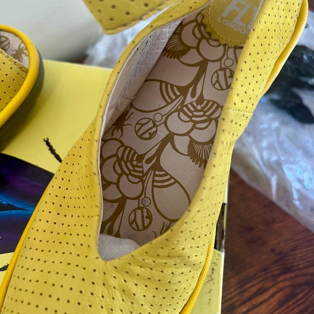 Fly London Yala Perf Wedge in Lemon Yellow - Picture 3 of 8
